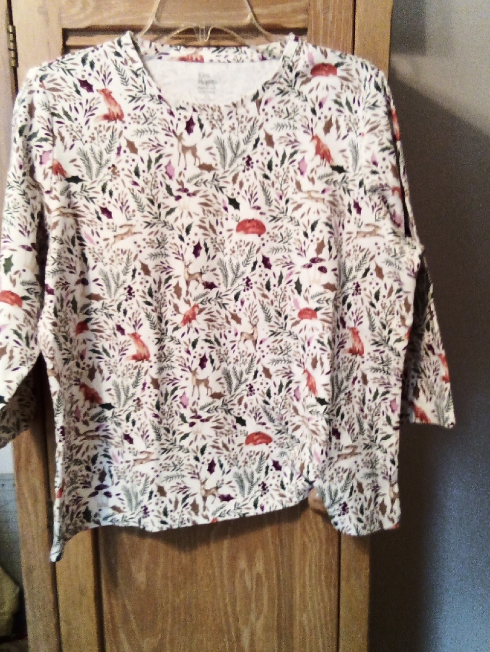 Whimsical Woodland Print Long Sleeve Top - Cream Base